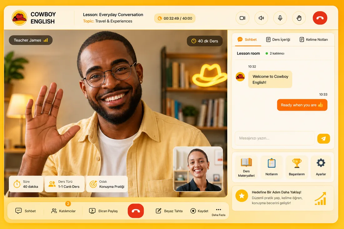 Cowboy English online lesson screen