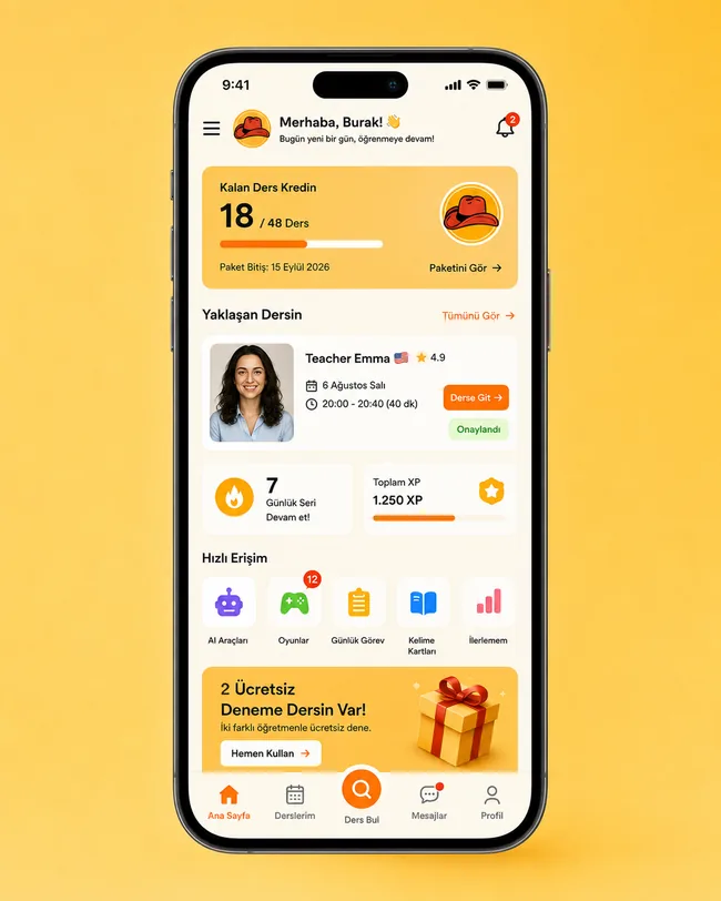 Cowboy English mobile app screen