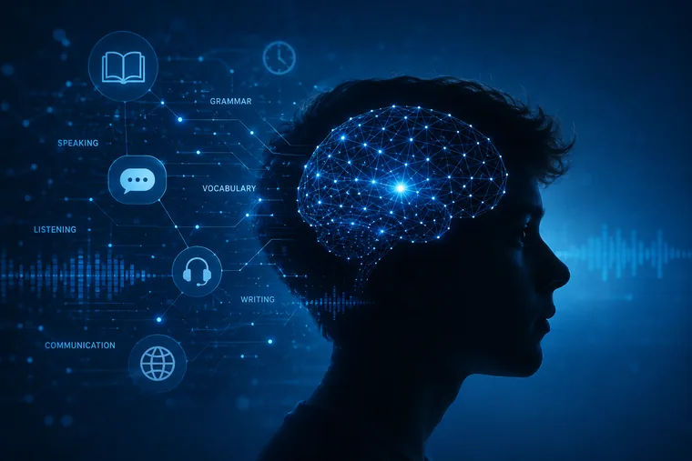 Language learning skills mapped around a human silhouette